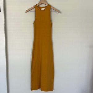 House of Harlow Golden Yellow Ribbed Midi or Maxi Bodycon Dress XS